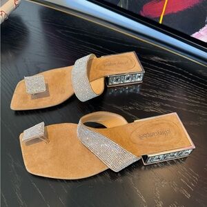 Jeffrey Campbell Silver Crystal Sandals with Stone Detailed Heel